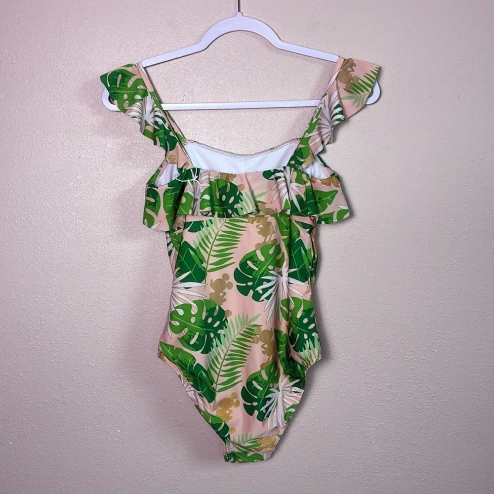 DISNEY Small World Women XS Mickey Mouse Tropical Print One Piece Swimsuit Girly